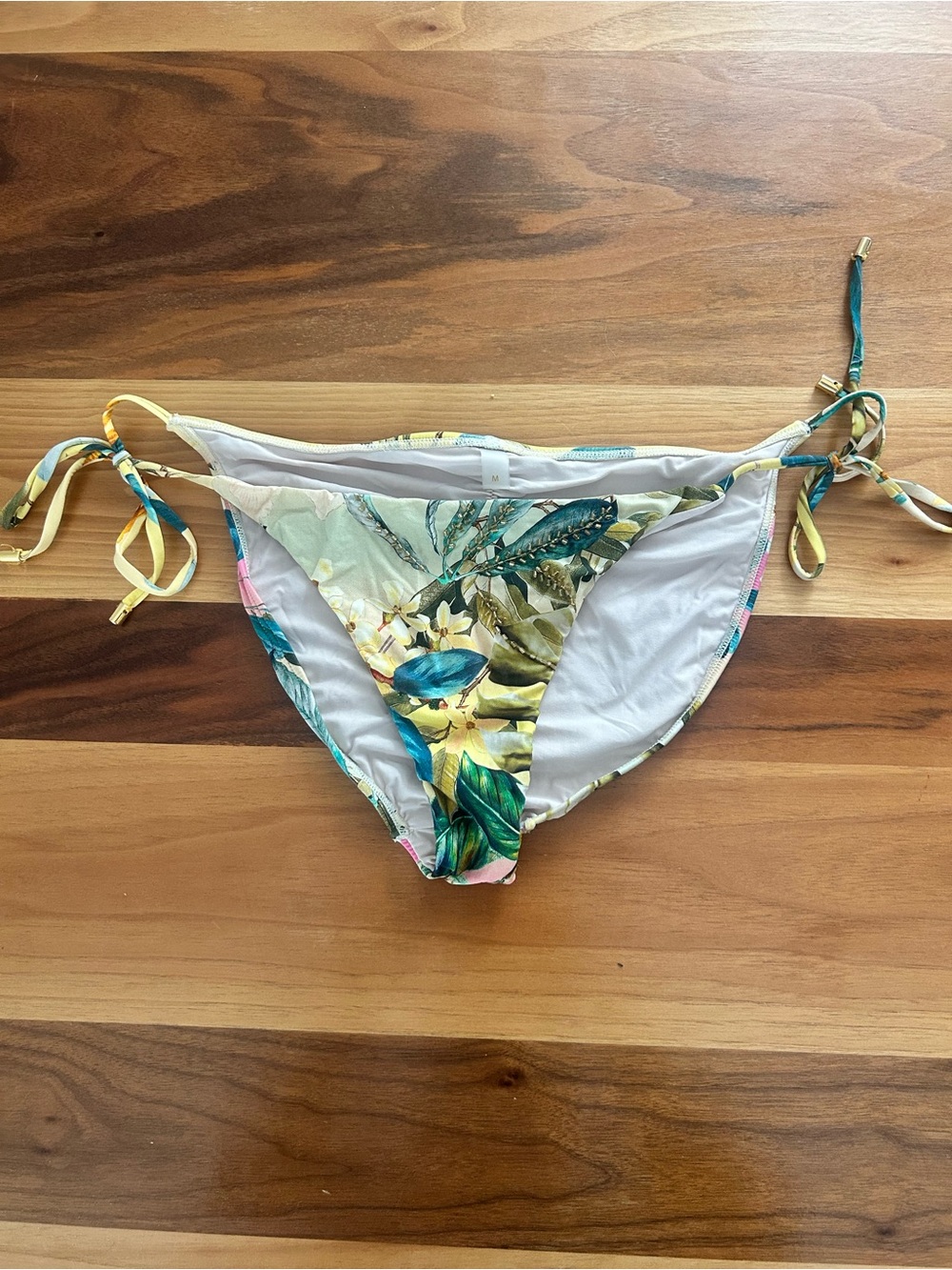 PQ Swimwear oasis embroidered Floral Tie-Side Bikini Bottom size Medium